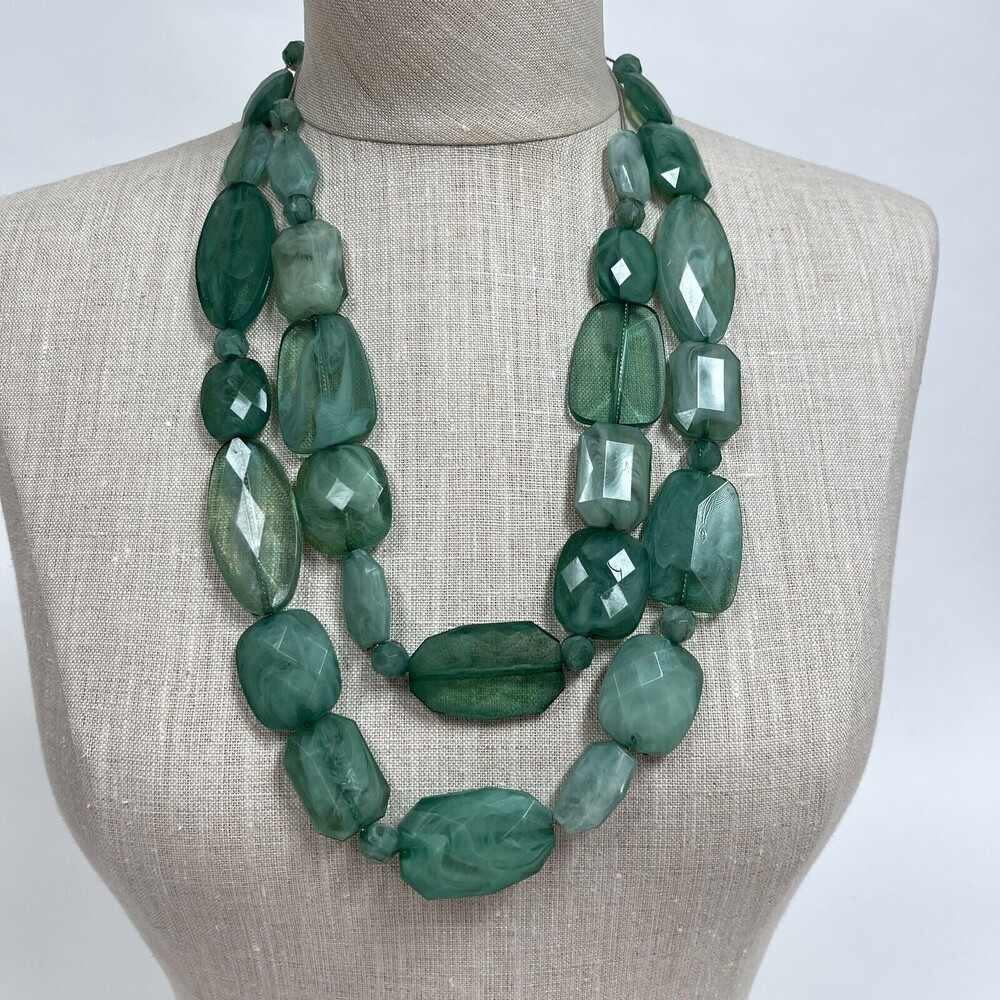 Green Beaded Silver-tone Chain Women's Fashion‎ Necklace
